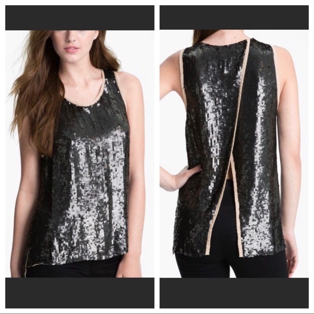 Parker Silk & Sequins Split Back Sleeveless Top S